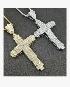 ジルコニアクロスネックレス ゴールド&シルバー　セット　ペア　十字架 無骨