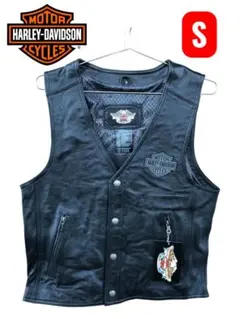 [在庫処分] 新品 Harley-Davidson 本革ベスト ブラック/S