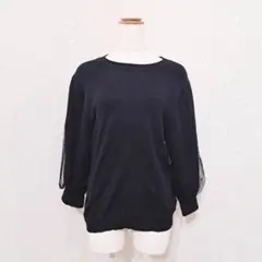 HK WORKS LONDON 袖チュールニット ブラック L フェミニン