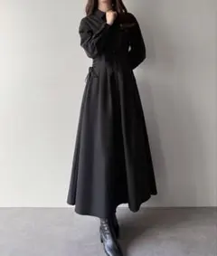 レースアップタックフレアシャツワンピース