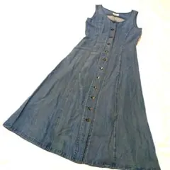 デニム　ノースリーブ　Aライン　ワンピース　フレア　ナチュラル　ブルー