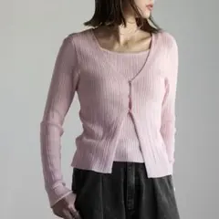 ランダムリブフロントボタンレイヤード風プルオーバー