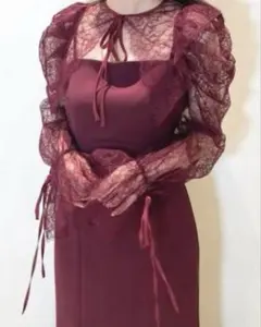 【snidel】 レースボレロデコルテオープンワンピース red