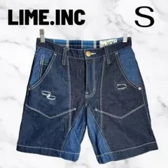 美品✨【LIME.INC】パッチワークデニムショートパンツ　ダメージ加工　濃紺S