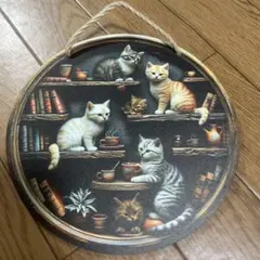 猫柄　 壁掛け木製プレートのサムネイル