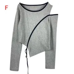 美品　グレー　Fサイズ　アシンメトリーグレー長袖トップス