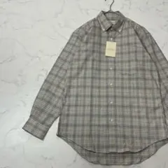 美品 TRUSSARDI 切替 ロゴ 刺繍 チェック タック 長袖 シャツ Mのサムネイル