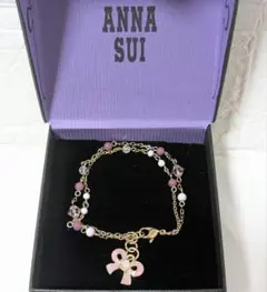 美品　アナスイ　ブレスレット　リボン　ビーズ　２連チェーン　箱あり