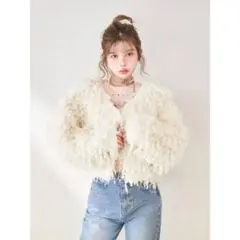 ダーリッチ カラーループニットカーディガン アイボリー