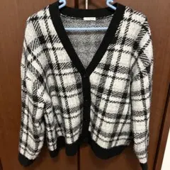 GLACIER LL ブラックホワイトチェックカーディガン