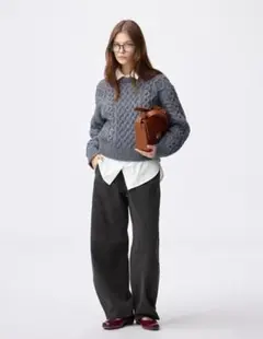 G U デニムスウェットバレルレッグパンツ　L ダークグレー