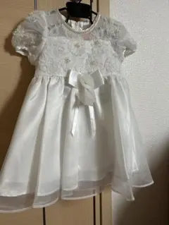 ホワイトベビードレス フラワー刺繍