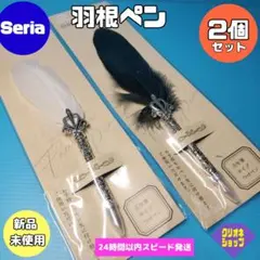 【2本セット】羽根ペン　アンティーク調　つけペン　ホワイト　ブラック　セリアのサムネイル