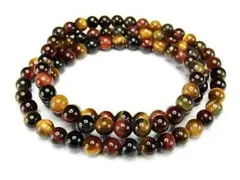 金運仕事運天然石ミックスタイガーアイ6mm長数珠3層ブレスレット