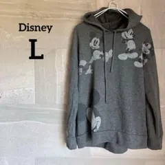 Disney 【L】 パーカー ミッキーマウス グレー 長袖 ディズニー