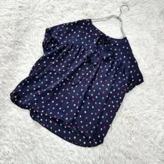 美品✨パラスパレス インディゴ ドット 水玉 ブラウス ギャザー 