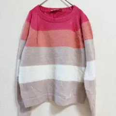 LOFT カラフル ストライプ ニット セーター ピンク系 ラメ入り【XS】のサムネイル