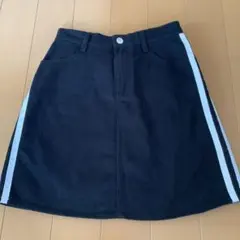 デニム　スカート　ブラック　ミニ　台形　ライン
