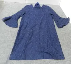 ZARA　BASIC　ネイビー レース フレア袖チュニック　Lサイズ