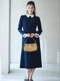 【洗える】刺繍レース付きマーメイドワンピース