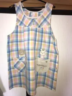 エプロン うさぎ くま チェック かわいい 保育士 幼稚園教諭 匿名配送