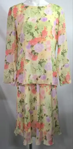 Guy Laroche フローラルプリント 長袖ひざ丈ワンピース 美品 y67のサムネイル