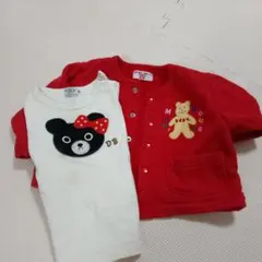 ミキハウス 赤 カーディガンとダブルＢ　Tシャツ 白　サイズ80