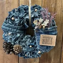 ハンドメイド　リース　オータム　ユーズドデニム