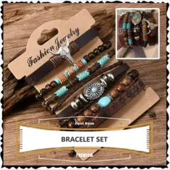 【豪華6連セット】ウエスタンアメカジブレスレット＊ターコイズ＊ビーズブレスレット