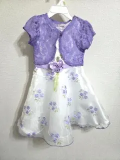 ホワイト＆パープル花柄ドレスとカーディガン110㎝