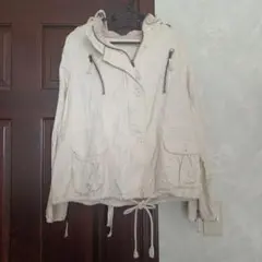 アイボリー フード付きカジュアルジャケット M