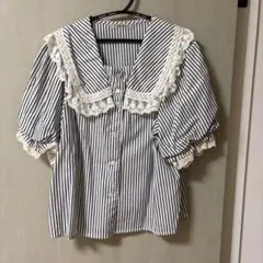 NICE CLAUP ストライプ レース付き ブラウス