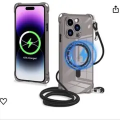 iPhone14Pro用ケースMagSafe対応 ストラップ ブラック