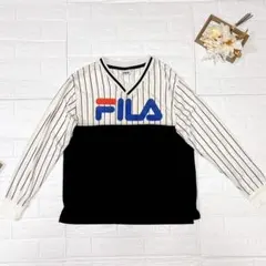 FILA ロンT　M　ブラック　ホワイト　　ストライプ　スポーツ　カジュアル