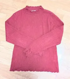 リブ編み｜ハイネック｜長袖｜ニット｜赤｜フリル｜Lサイズ