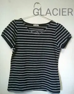 【新品】GLACIER（グラシア）　ビジュー付き　ボーダーカットソー　Tシャツ