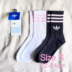 【新品】アディダス ソックス S 22-24 ホワイト、ブラック×パールピンク