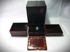 昭和レトロ⭐津軽塗⭐重箱 二段(お重)⭐金色と茶色の模様⭐ほんの
