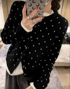 shein ポルカドット ブラック ニット カーディガン Lサイズ