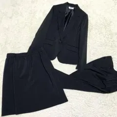 15号 ウォッシャブル パンツスーツ セットアップ 黒ストライプ スカート