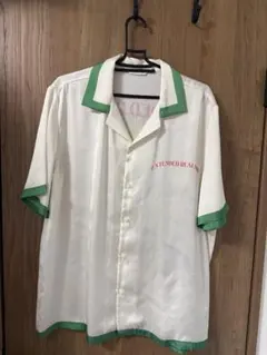 【バックプリント】ZARA ザラ オープンカラーシャツ M ホワイト×グリーン