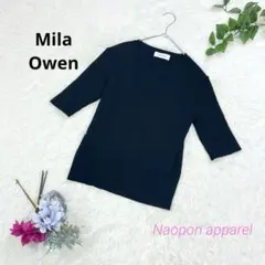 美品✨Mila Owen 半袖　ストライプ　ニット　トップス　黒　M のびのび♪