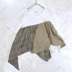 MURUA カットソー　ドッキング　白　綿100 アシンメトリー　イレヘムコンビ