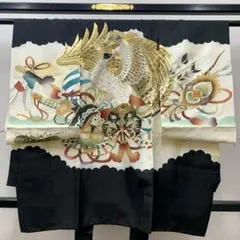 605ag20□七五三 三歳 セミアンティーク 女児 着物&被布 花 扇□美品