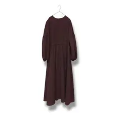 GU ウエストギャザーワンピース ボルドー XL 長袖　無地 ロング　ゆったり