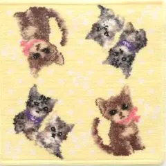 アーンジョー　シェニール織　タオルハンカチ　イエロー　猫　ネコ　子猫　猫柄　レアのサムネイル