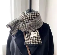 マフラー ストール 千鳥格子 バイカラー 暖かい 冬　ブラック　A252