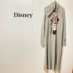 ディズニー　ロングワンピース　ミニーマウス フード付き　グレー　スウェット　無地