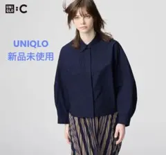 UNIQLO ネイビー ショート丈 長袖シャツ Lサイズ／新品未使用 タグ付き