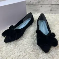 新品同様 CUMUU DIANA フラットパンプス ブラック ファー リボンのサムネイル